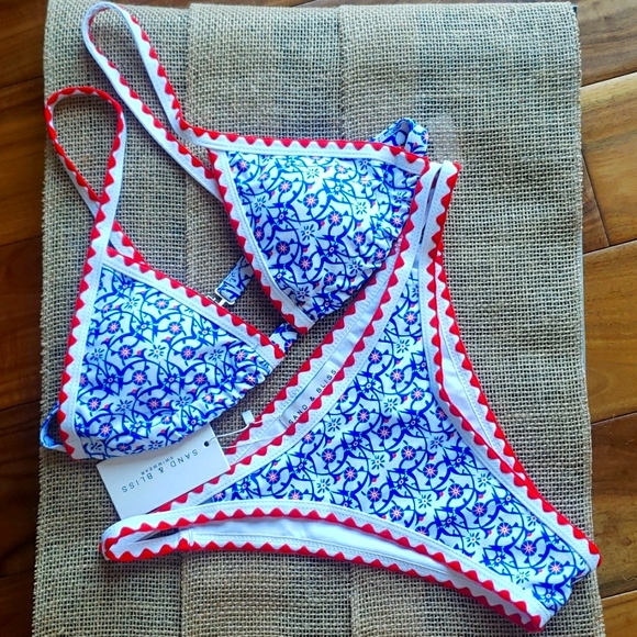 SAND AND BLISS RED, WHITE AND BLUE HIGH CUT BIKINI SIZE L NWT - Picture 1 of 5